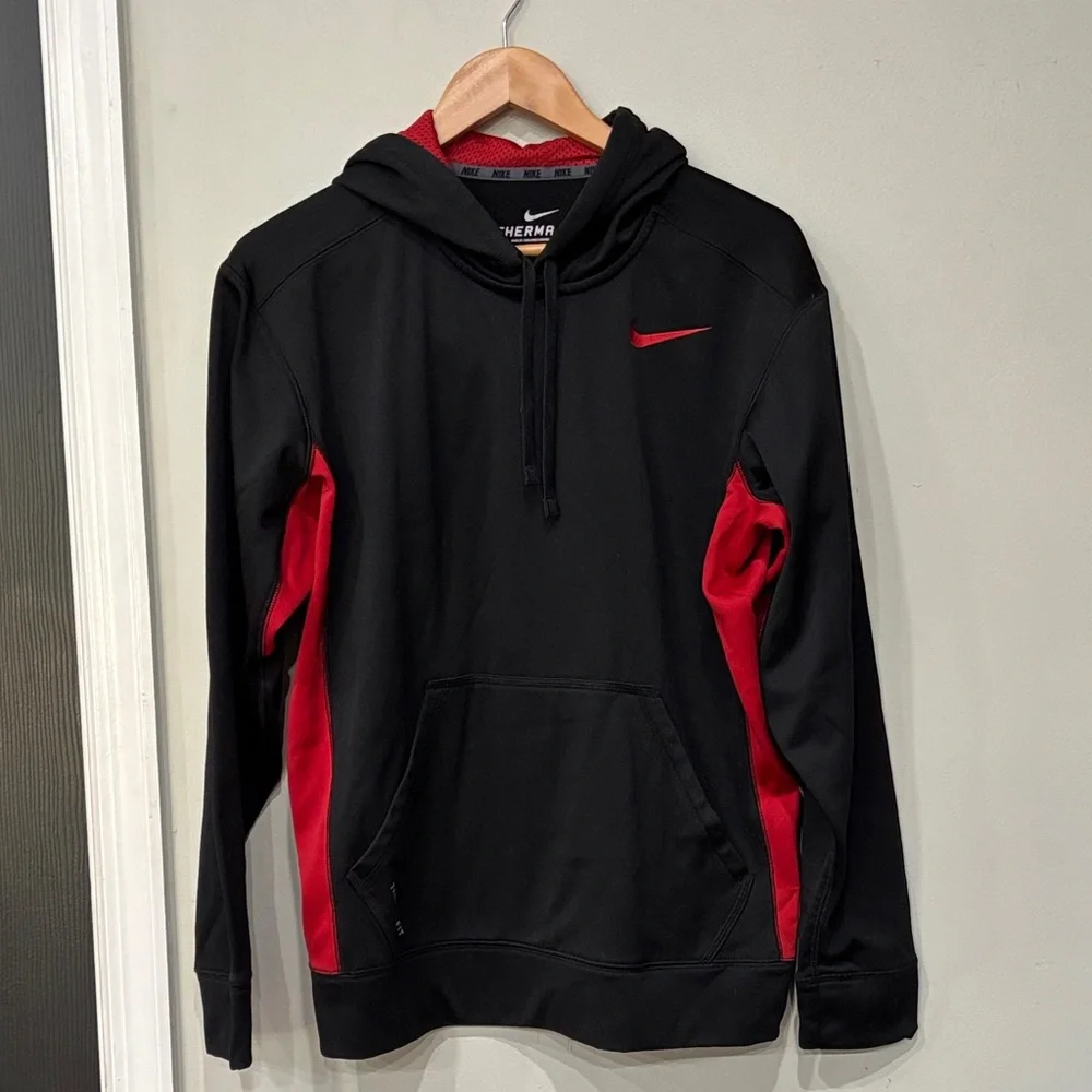 Nike Therma-FIT Black Red Pullover Fleece Hoodie Men’s M